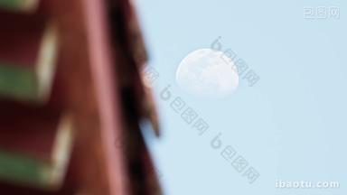 白天月亮月球银河宇宙天空屋檐木梁